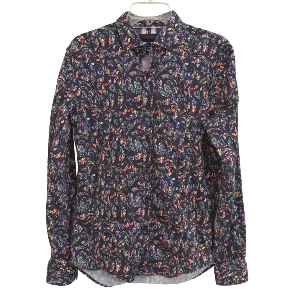 Eight X Premium Slim Fit Button Down Shirt Mens L Multi Color Paisley Buckle EUC